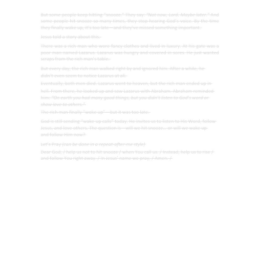 Children & Youth Sermon - "Wake-up! The Rich Man and Lazarus" (Matthew 13:53-58 or Luke 4:14-30)