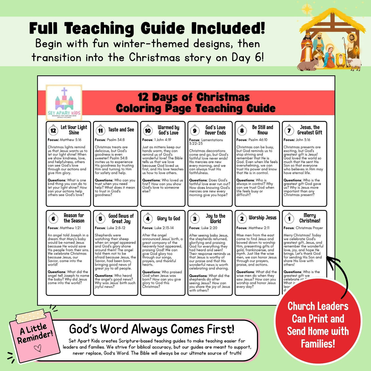 Christmas Advent Activities for Kids | 12 Day Christian Countdown & Bible Coloring Pages Copy