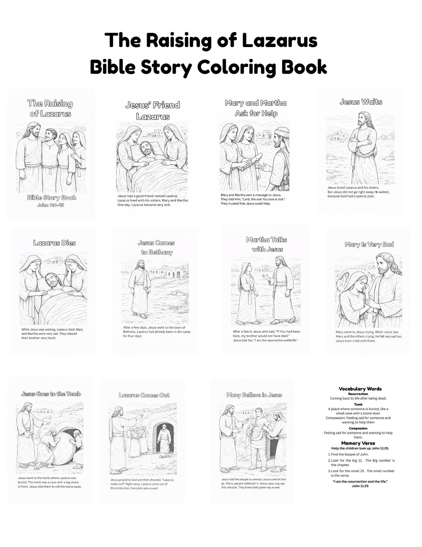 The Raising of Lazarus Bible Story Coloring Book / Lesson (Grades 2–5)