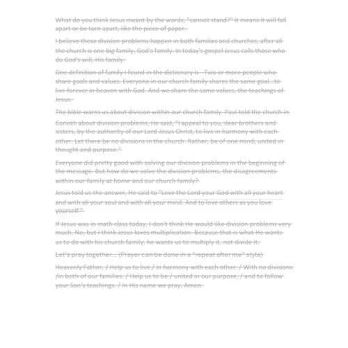 Children's sermon/message - A House Divided (Mark 3:20-34)