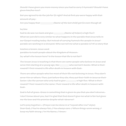 Children's Sermon - Is It Fair? (Matthew 20:1-16)