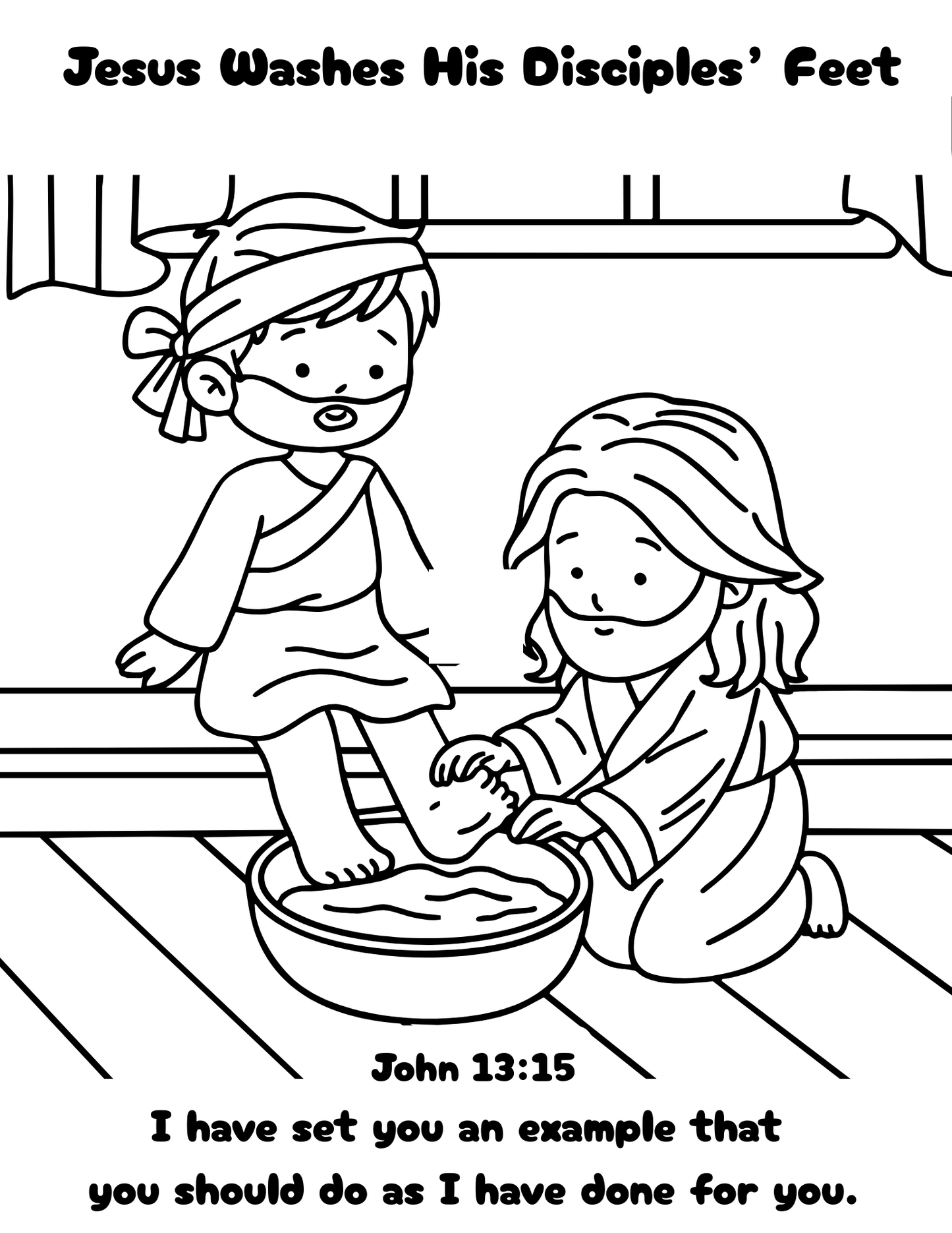 Jesus Washes the Disciples' Feet Coloring Page.