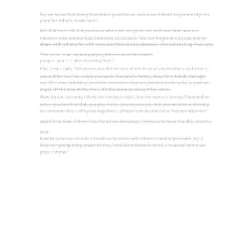 Thanksgiving Children and Youth Sermon - "Thanks Leads to Giving"