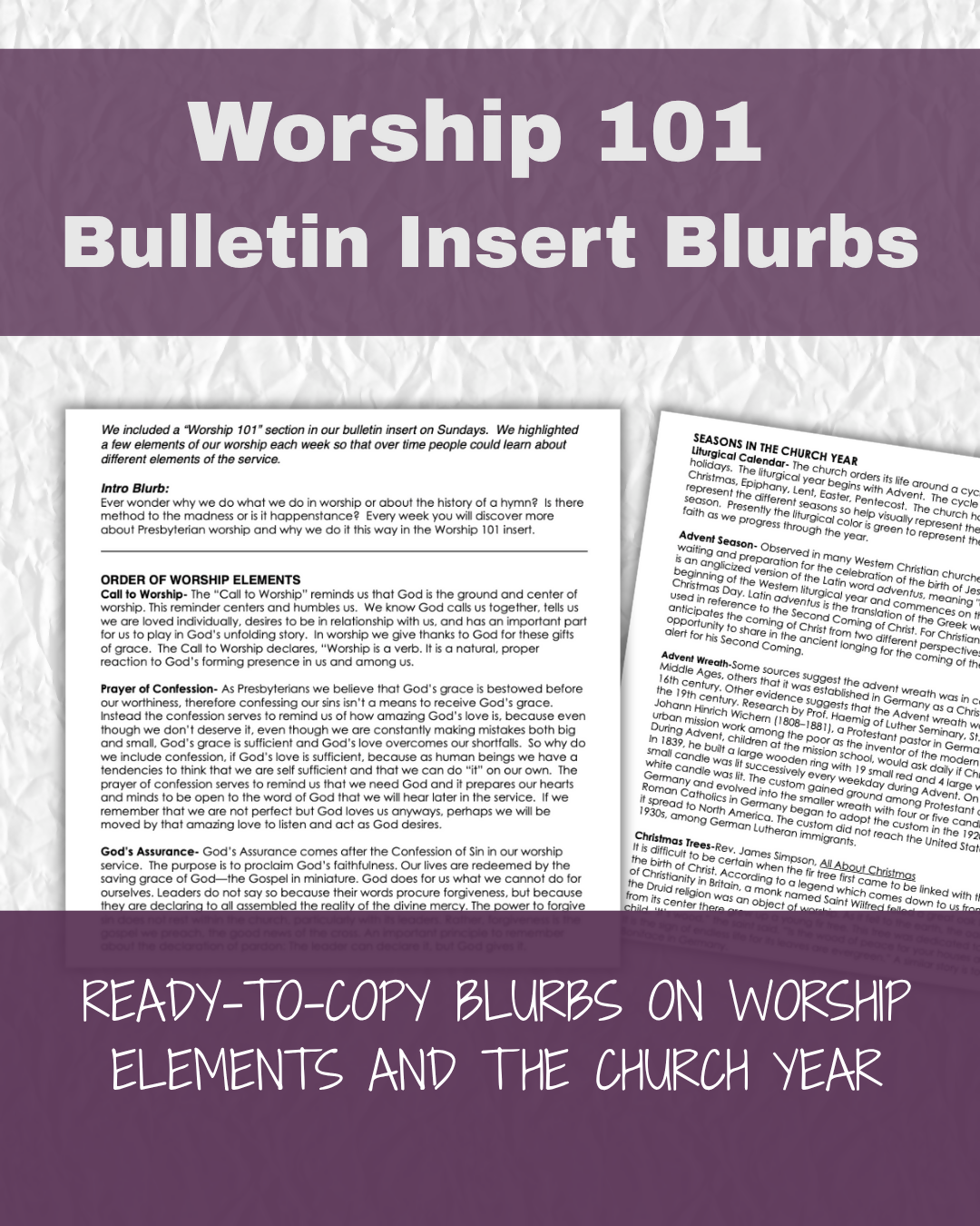 Worship 101 Bulletin Insert Blurbs