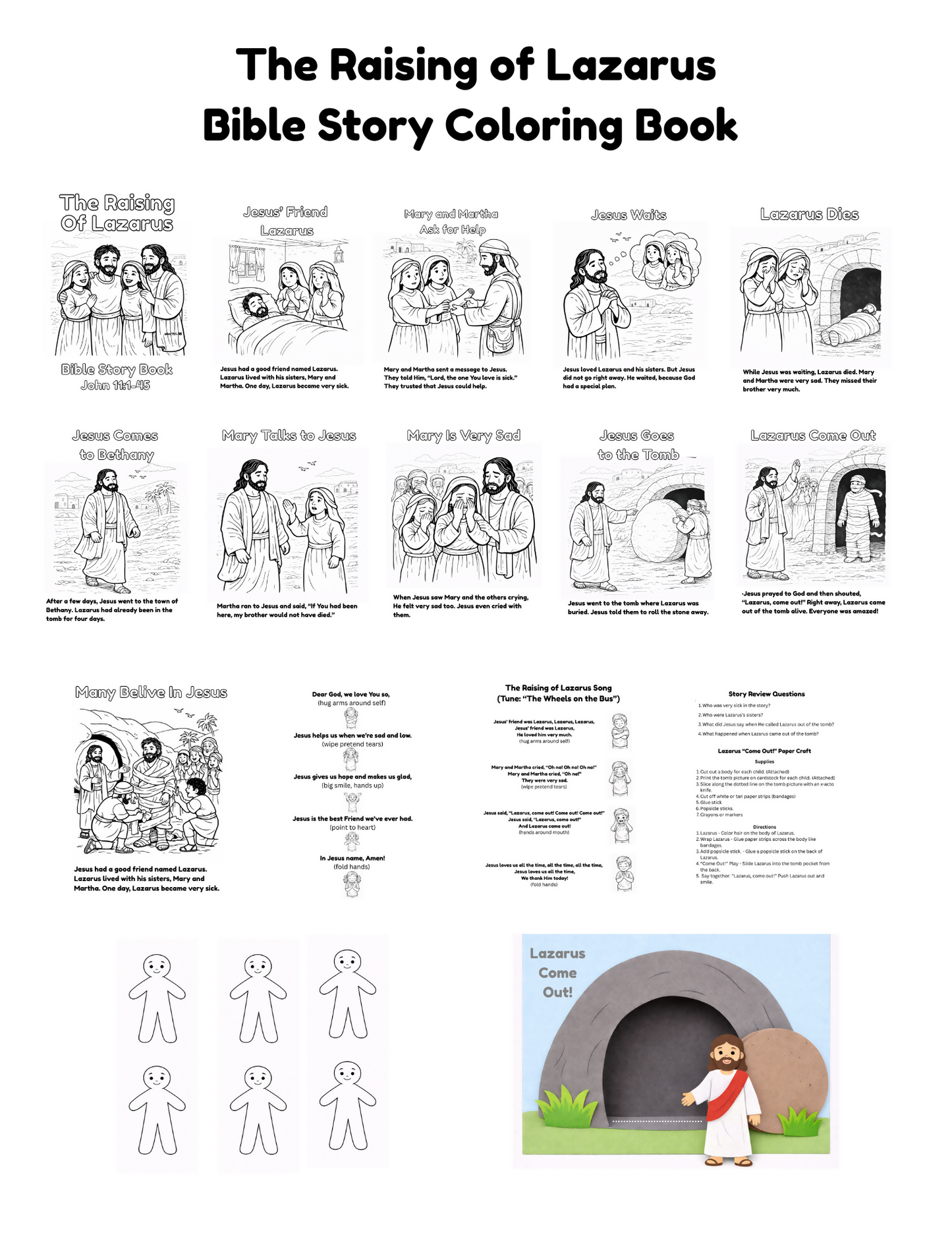 The Raising of Lazarus Bible Story Coloring Book Lesson (Preschool - 1st grade)