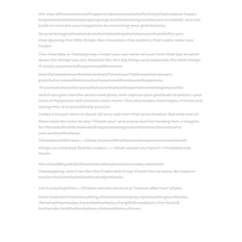 Children's Sermon Attitude of Gratitude (Thanksgiving)