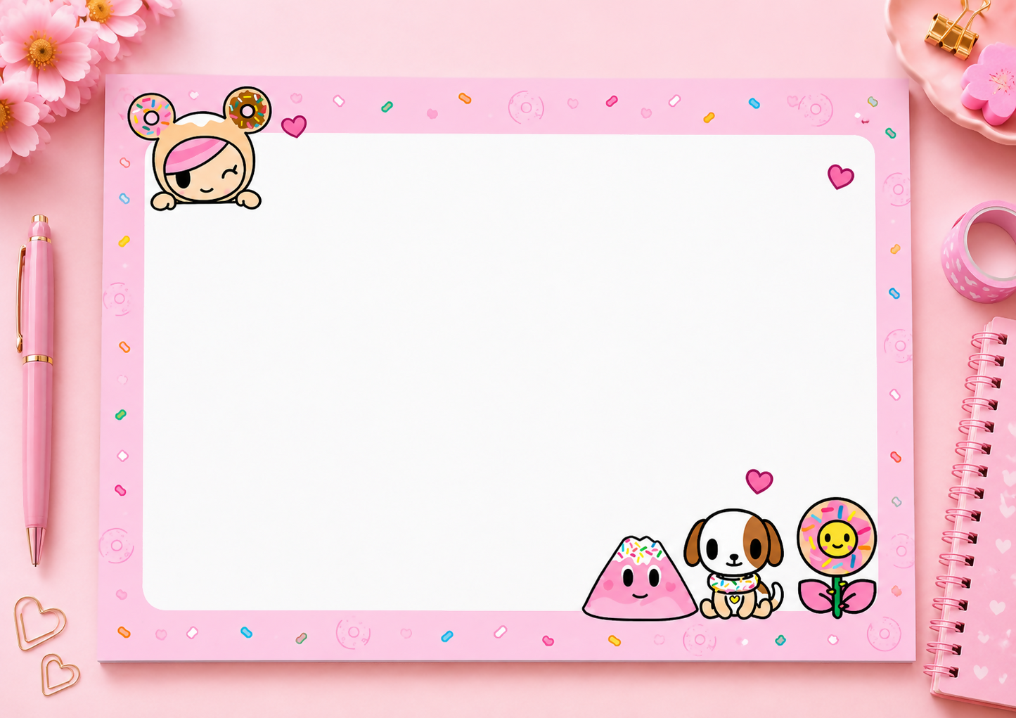 Donut Worry Kawaii Stationery Set Printable Digital Planner Pages, Cute Donut Journal Paper, Weekly Planner, Daily Planner, and Writing Sheets