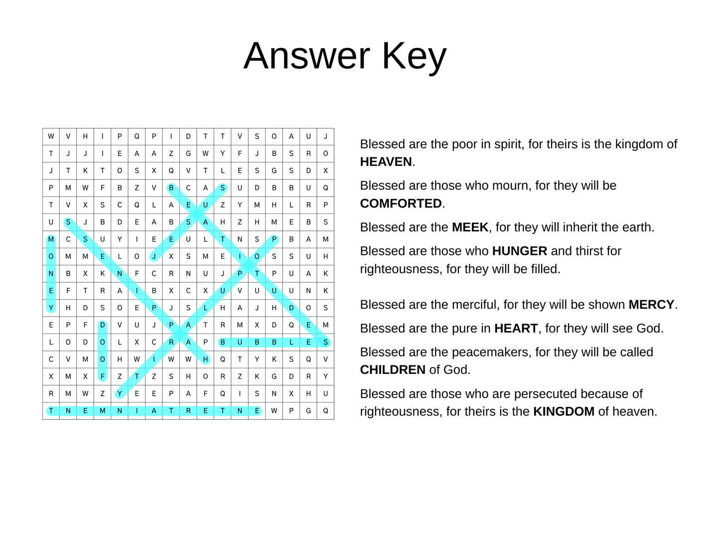 Children's Sermon & Activity booklet-Beatitude Bubbles-(Matthew 5:3-12 or Luke 6:20-23)