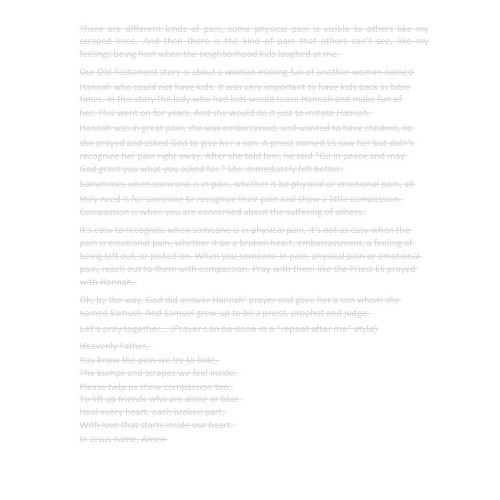 Children's Sermon/Message/Lessons - Where Does It Hurt? (1 Samuel 1:1-20- The story of Hannah)