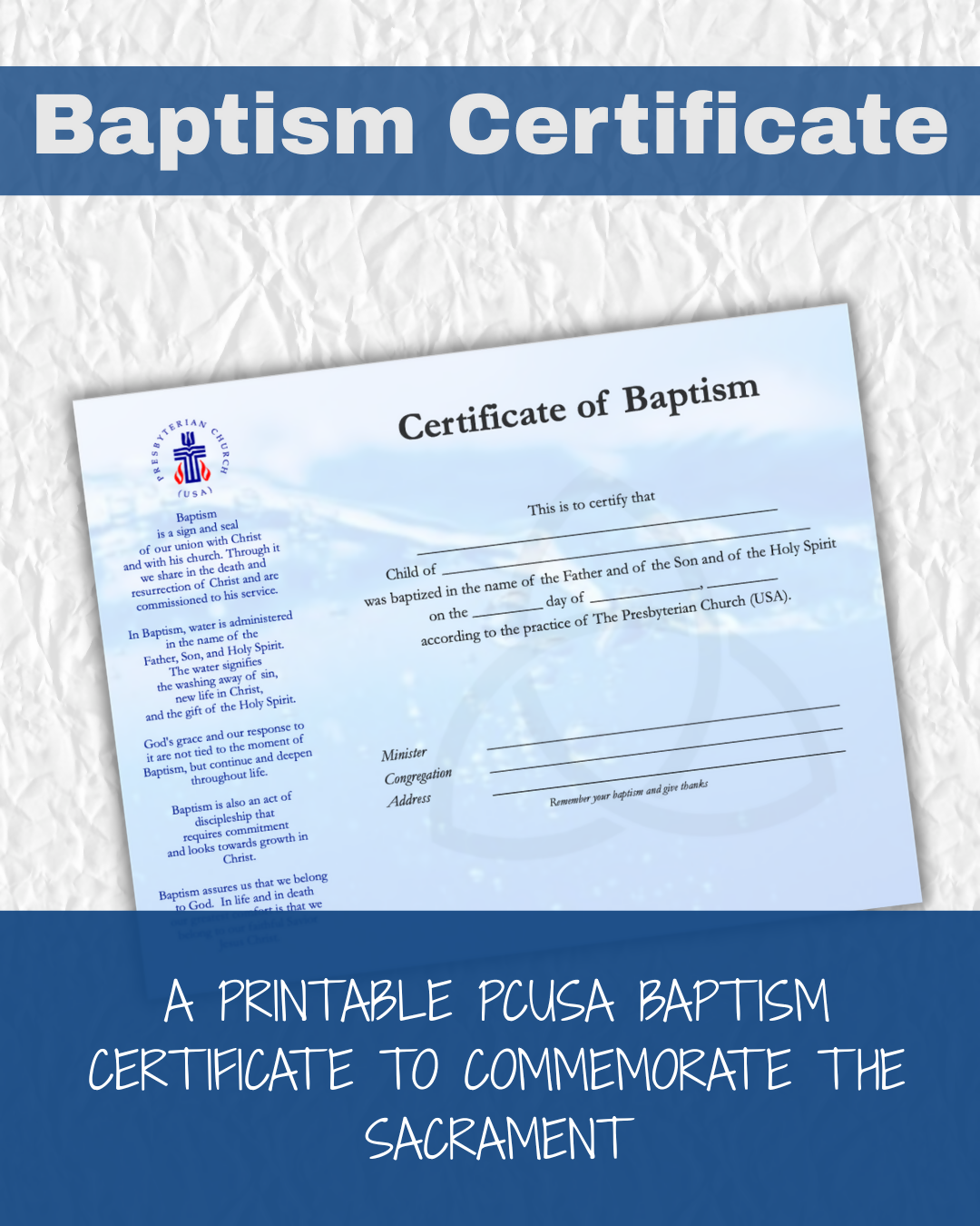 PCUSA Baptism Certificate
