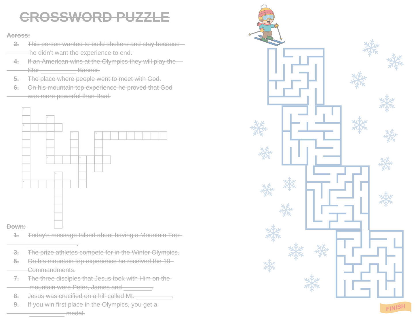 Mountain Top Experience the Winter Olympics - Transfiguration - Children & Youth Sermon & Activity Booklet