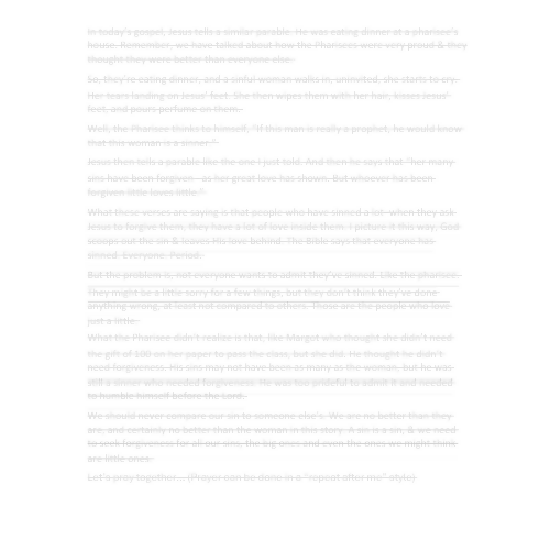 Children and Youth Sermon - "The Test" (Luke 7:36-50)