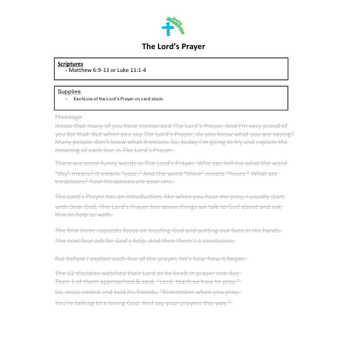 Children's Sermon/Message - The Lord's Prayer - (Matthew 6:9-13 or Luke 11:1-4)