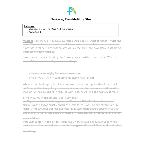 Children's Epiphany Sermon/Message - Twinkle, Twinkle Little Star