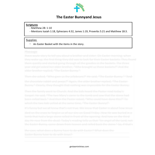 The Easter Bunny and Jesus - (Matthew 28:1-10) Sermon/Lesson & Activity Booklet