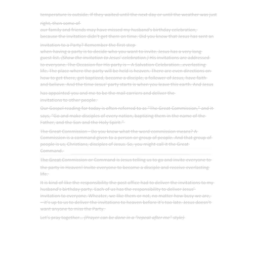 Children and Youth Sermon - Invitation – The Great Commission