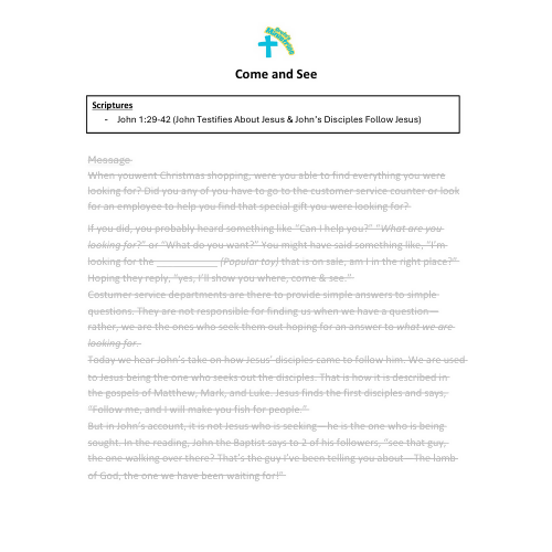 Children's Sermon/Message - Come & See - (John 1:29-42)