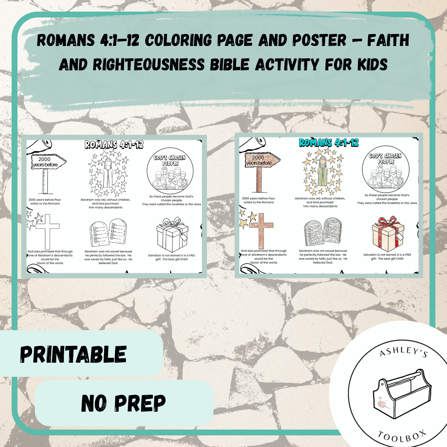Romans 4:1–12 Coloring Page and Poster — Faith and Righteousness Bible Activity