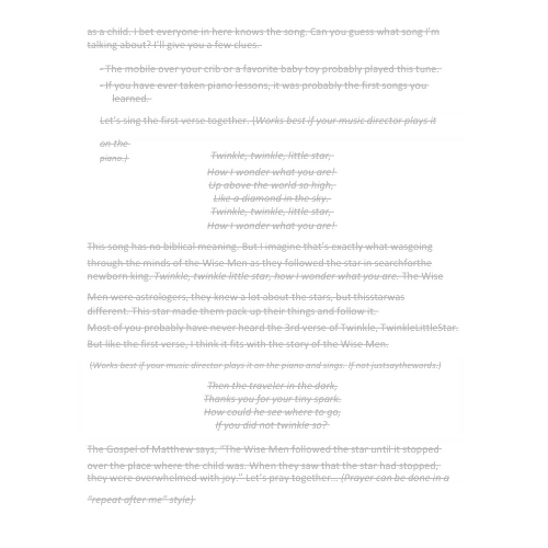 Children's Epiphany Sermon/Message - Twinkle, Twinkle Little Star