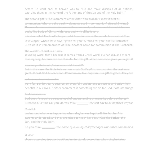 Children & Youth Sermon/Lesson/Message -Baptism & Communion -Baptism of our Lord/The Last Supper