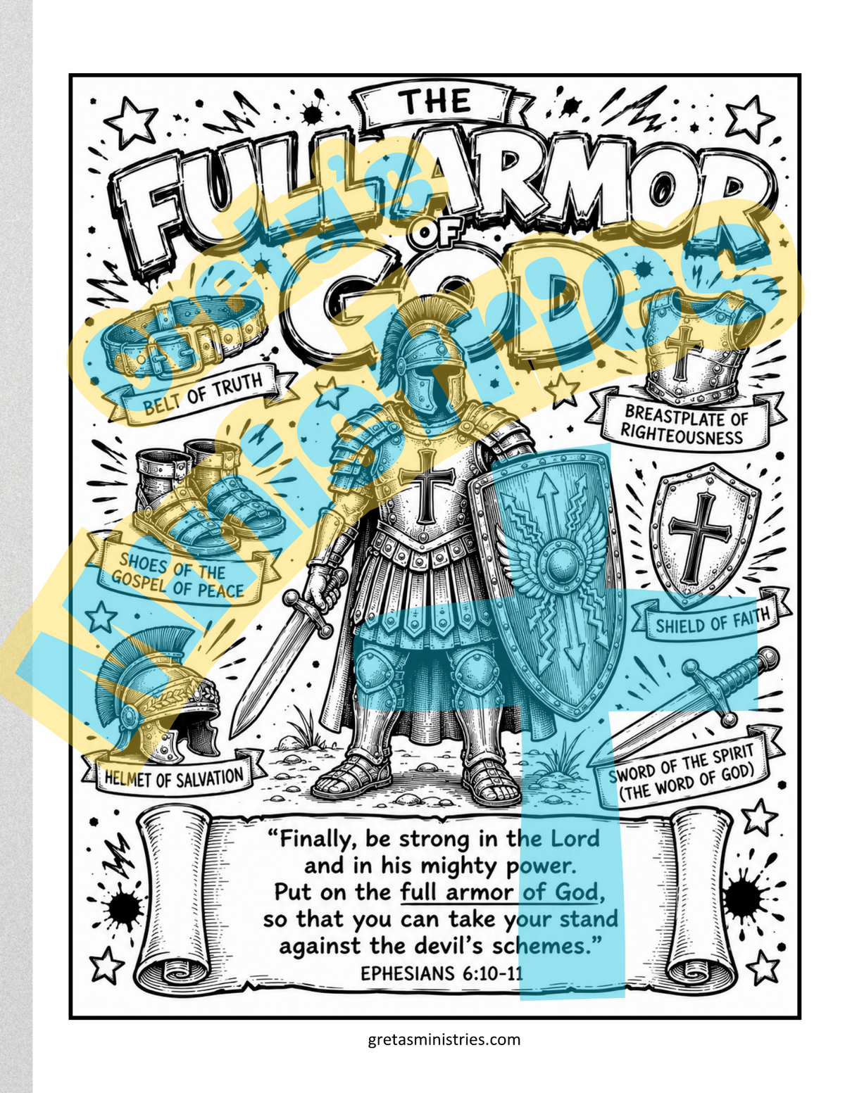 Armor of God Coloring Pages for Teens | Ephesians 6:10-17 Bible Study | 7 Pages