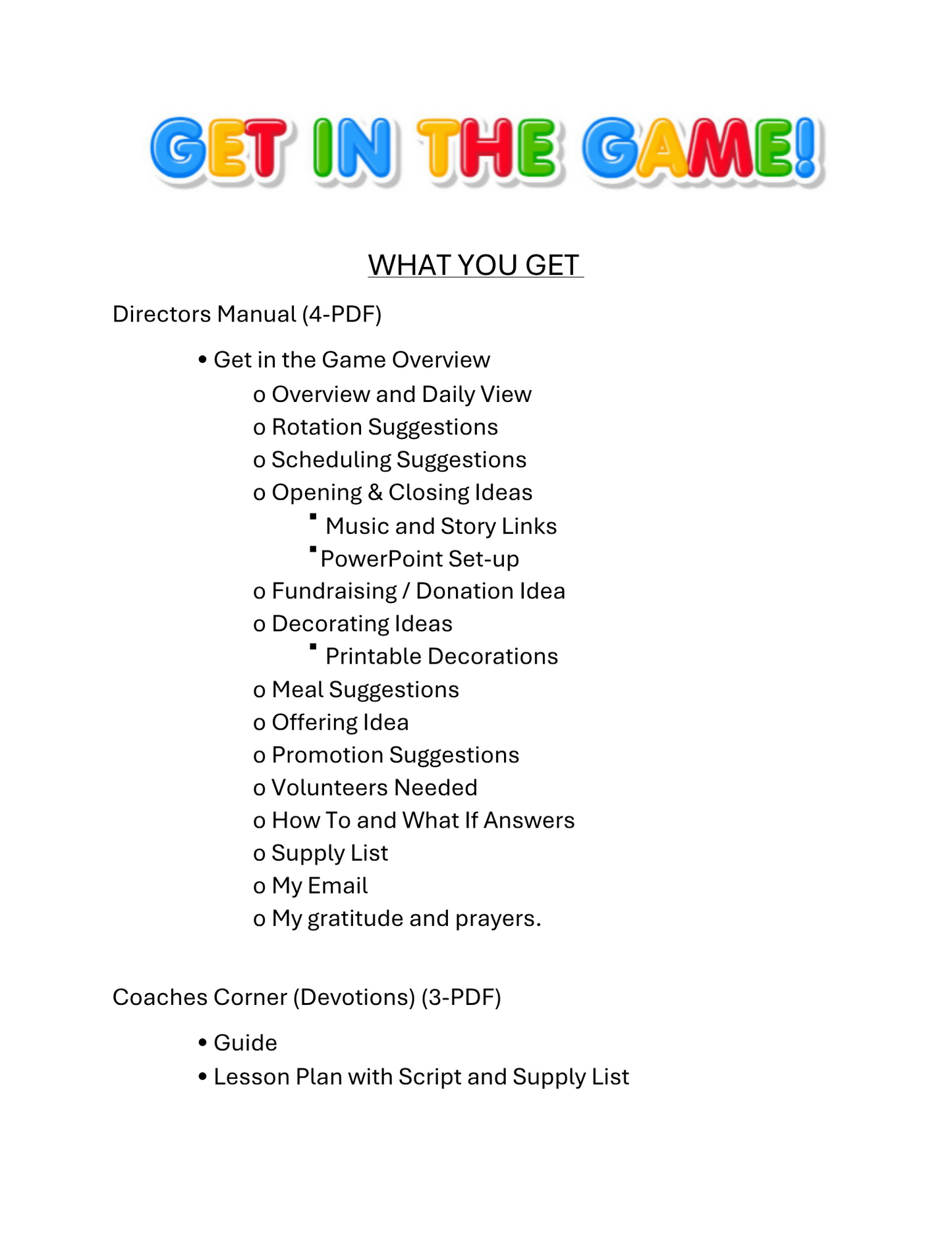 Get in the Game! Multi-Generational | Complete 3-Night Church Event Program | VBS Alternative