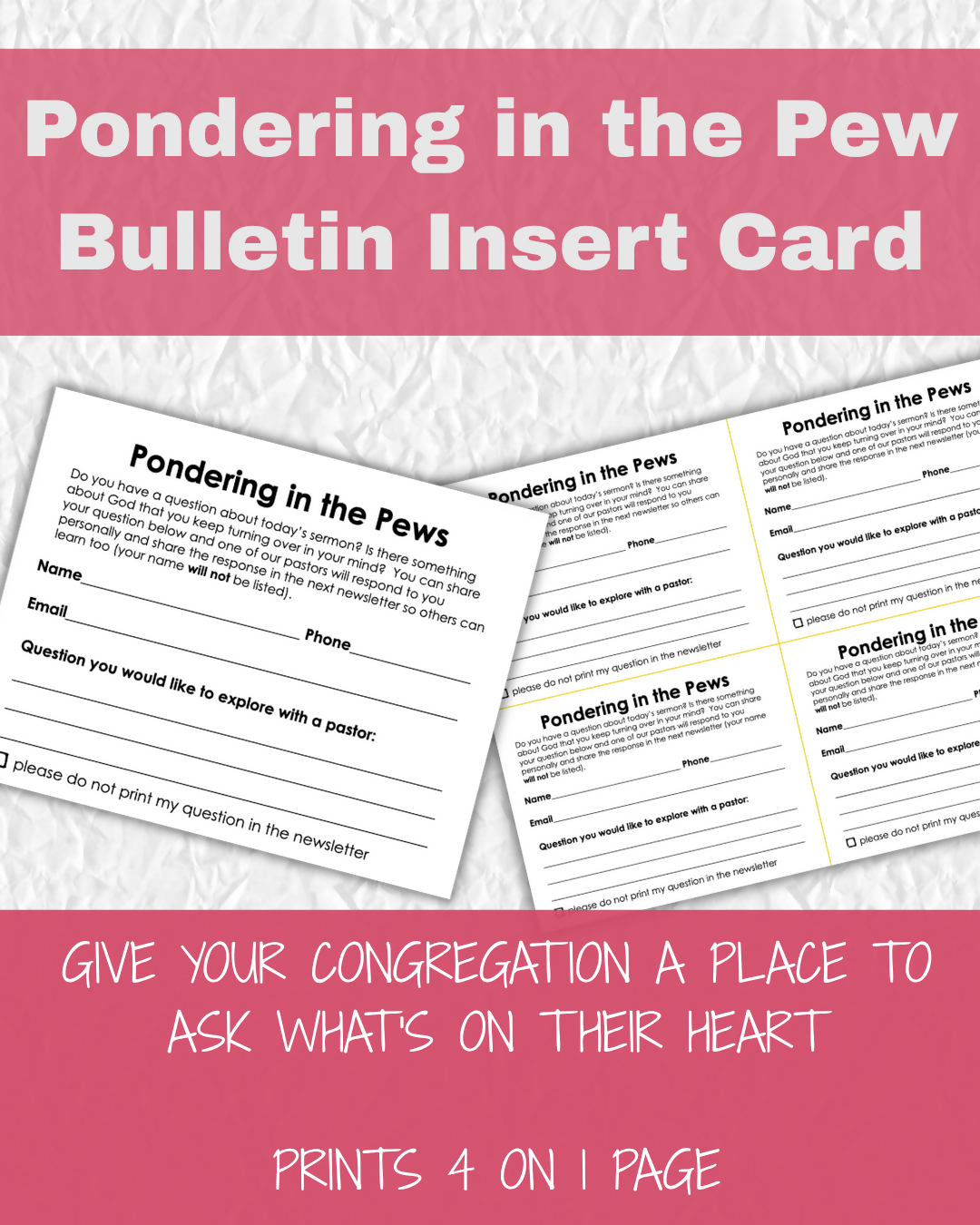 "Pondering in the Pew" Bulletin Insert Card