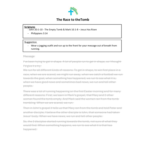 The Race to the Tomb - John 20:1-10 The Empty Tomb - Sermon/Lesson and Activity Booklet