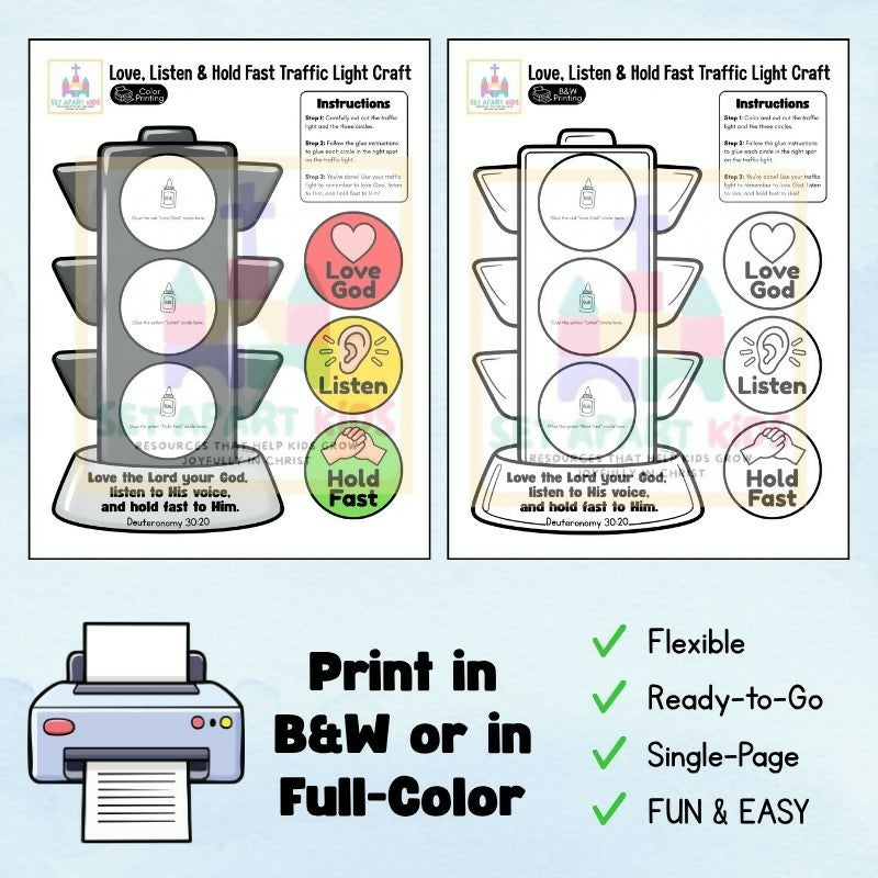 Love, Listen & Hold Fast Traffic Light Bible Craft | Deuteronomy 30:20