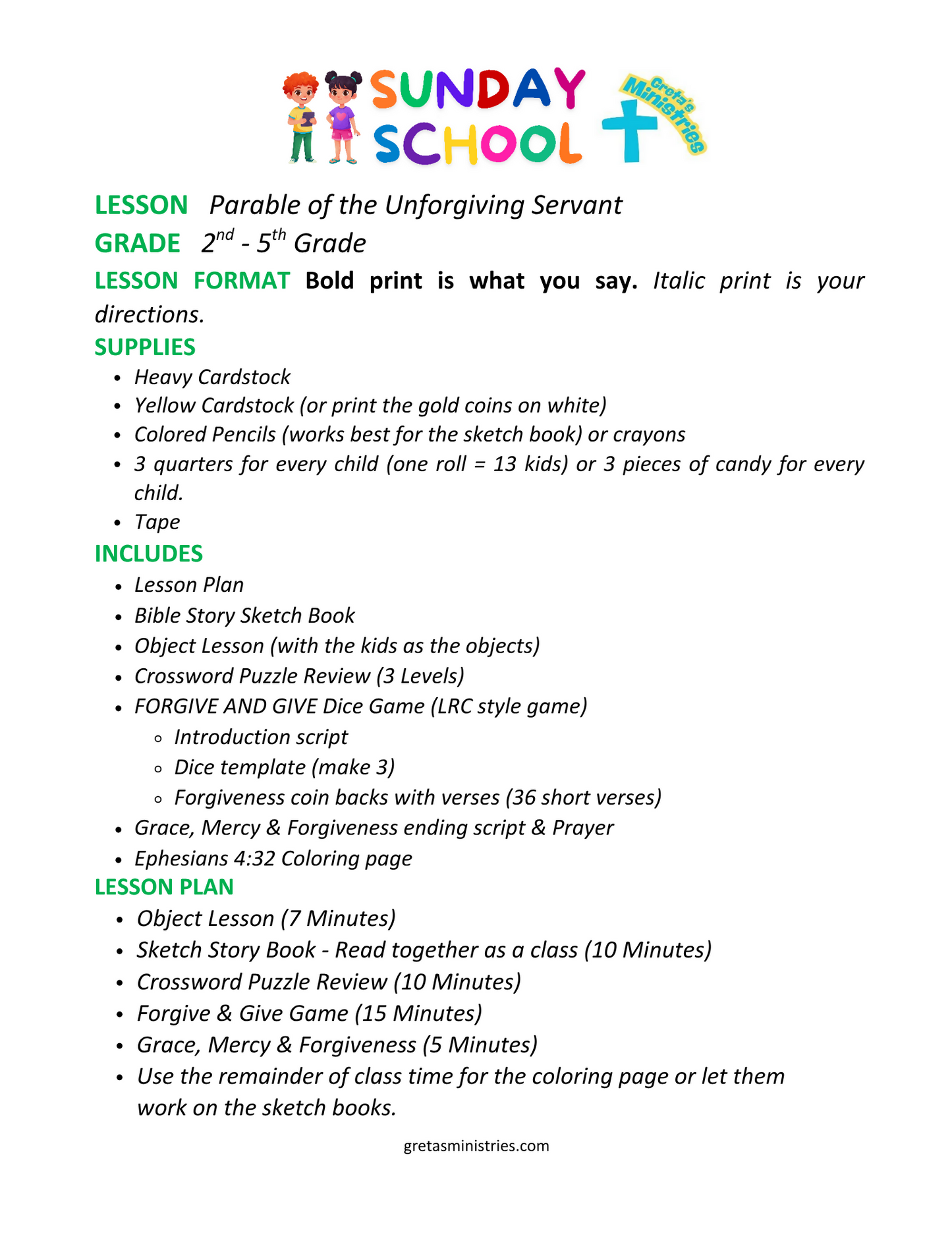 Parable Unforgiving Servant | Sunday School Lesson Plan | Forgive & Give GAME!