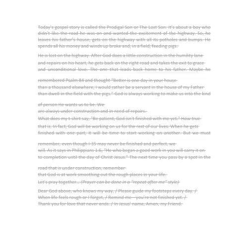 Children & Youth Sermon/Message - Under Construction - (Luke15:11–24 The Prodigal Son)