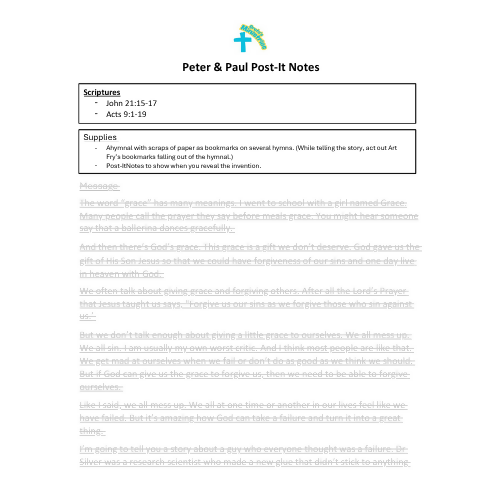 Children & Youth Sermon - Peter & Paul/Post-It Notes (John 21:15-17 & Acts 9:19)