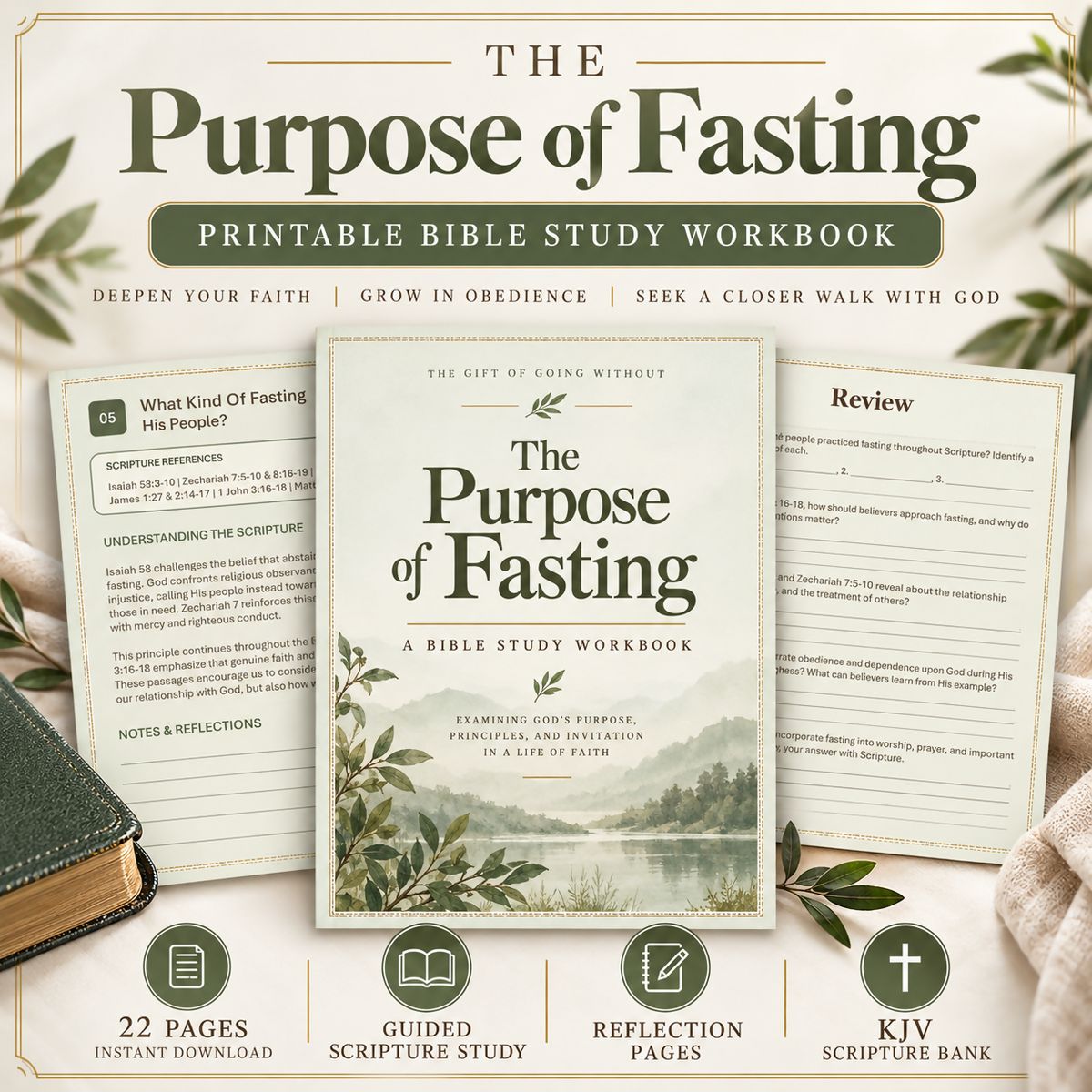 The Purpose of Fasting | 23-Page Printable Bible Study Workbook (KJV)