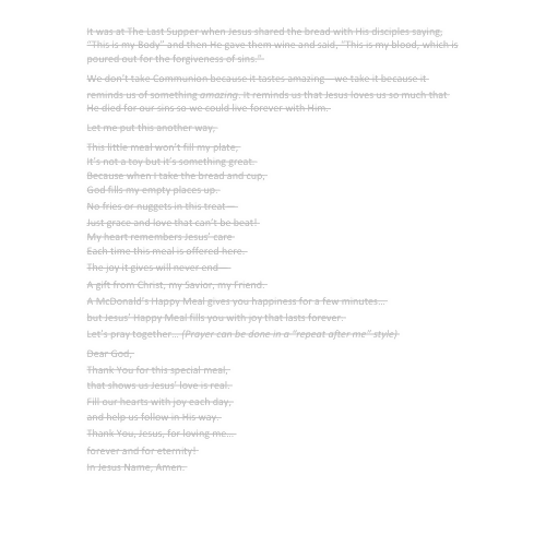 A Very Happy Meal - (Communion/The Last Supper) Children's Sermon/Lesson & Activity Book