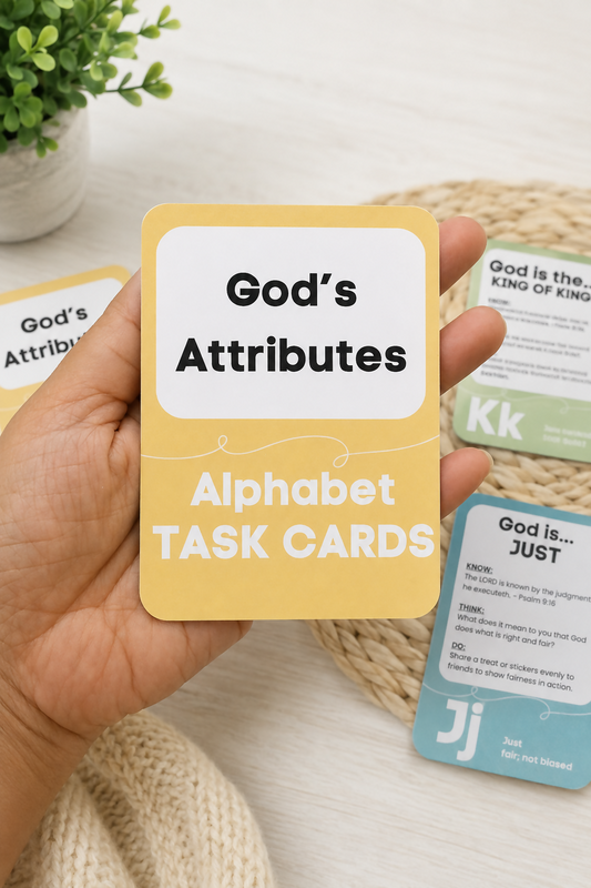 God's Attributes Alphabet Task Cards (A–Z) | Bible Learning Cards for Kids