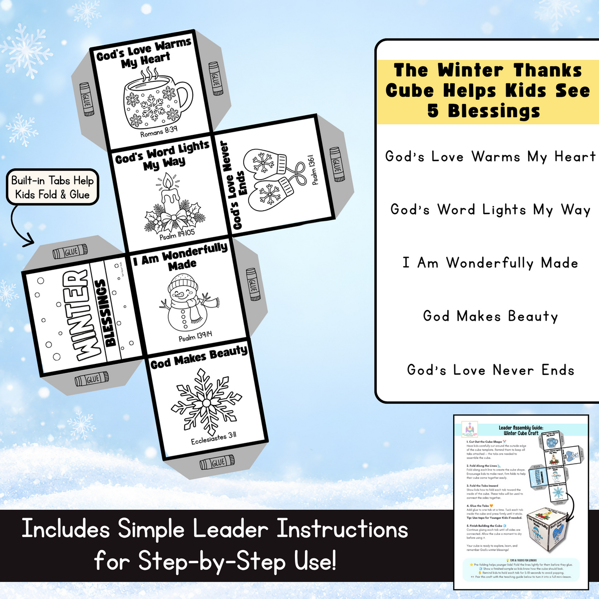 Winter Bible Craft for Kids | Winter Blessings Cube & Sunday School Lesson
