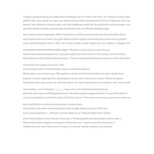 Children & Youth Sermon/Message - Under Construction - (Luke15:11–24 The Prodigal Son)