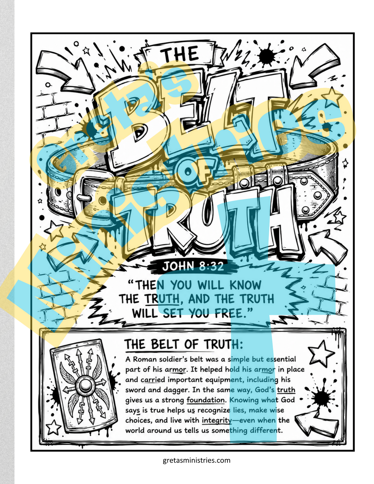 Armor of God Coloring Pages for Teens | Ephesians 6:10-17 Bible Study | 7 Pages