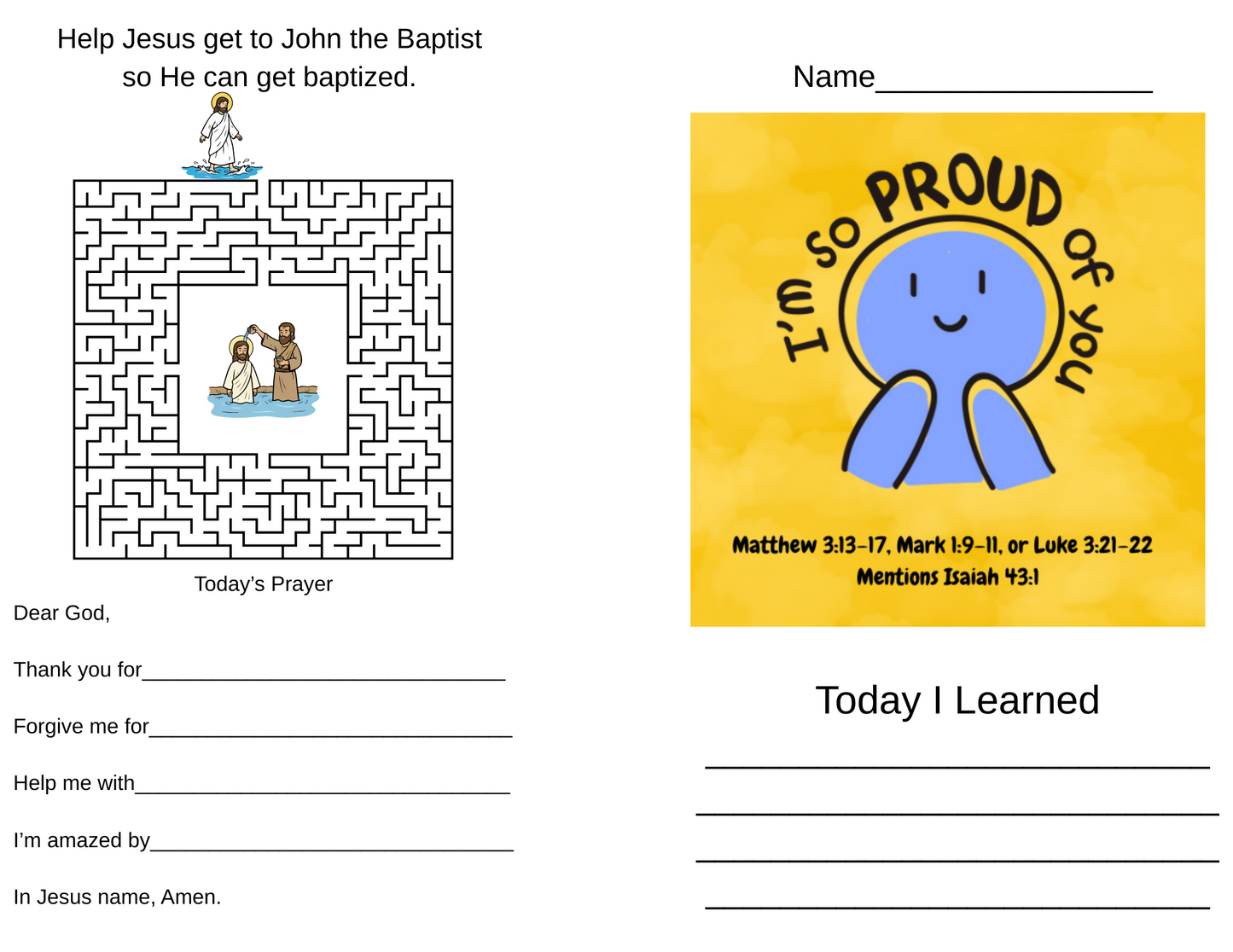 Children's sermon/lesson/activity - I’m so Proud of You - Baptism