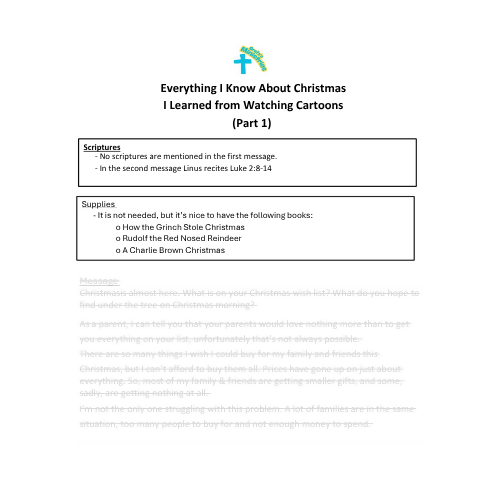 Two Part Children and Youth Sermon Series - Everything I Know About Christmas I Learned from Watching Cartoons