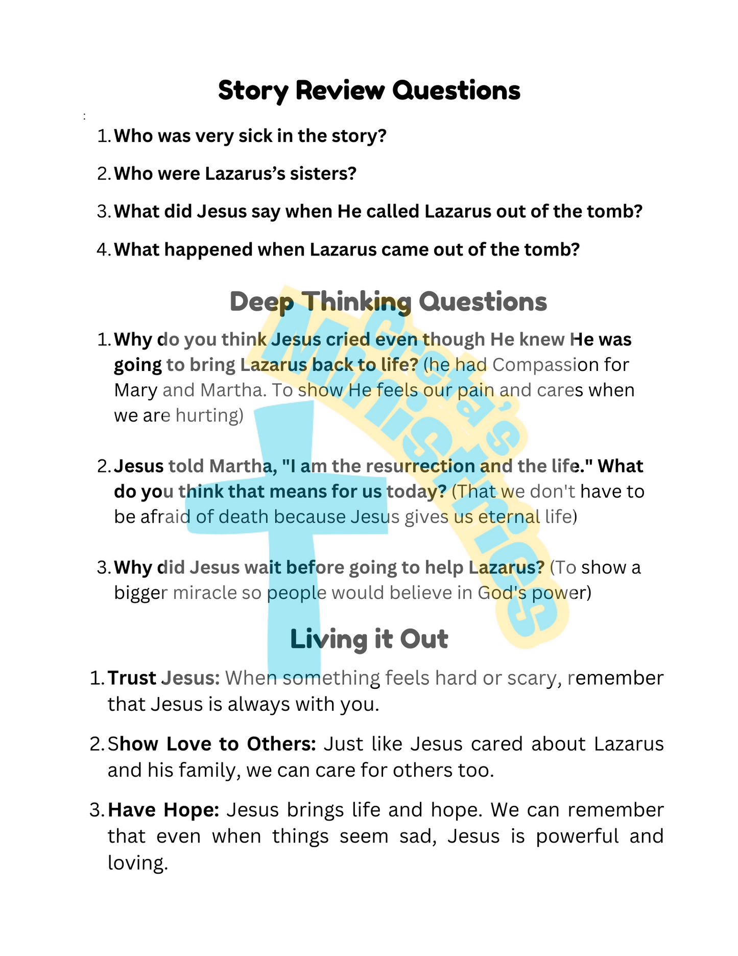 The Raising of Lazarus Bible Story Coloring Book / Lesson (Grades 2–5)