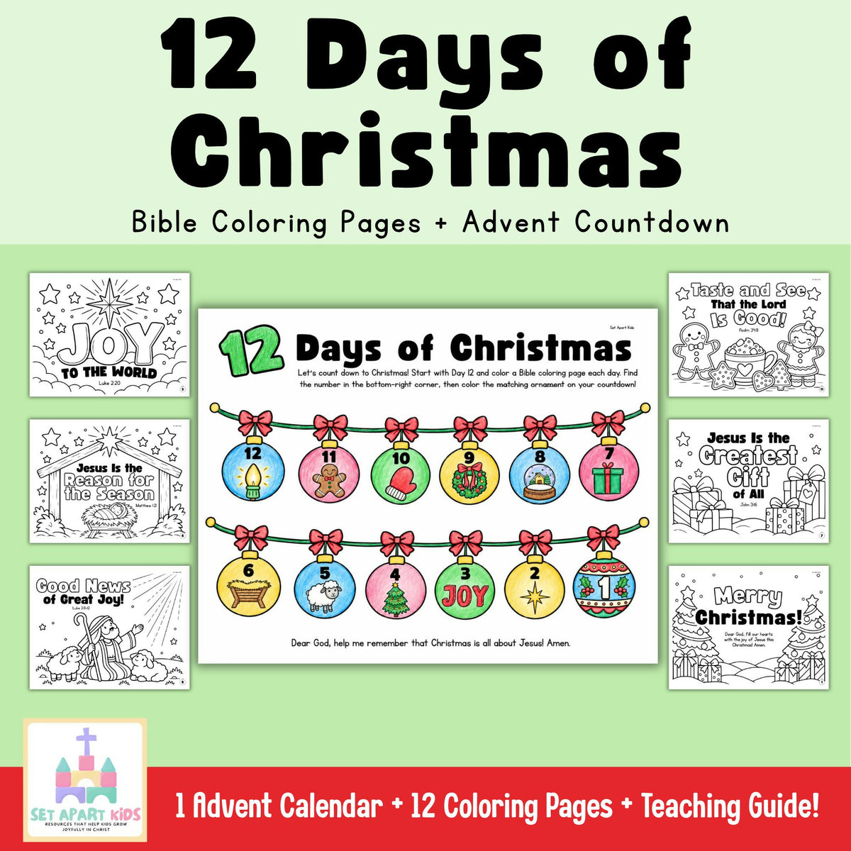 Christmas Advent Activities for Kids | 12 Day Christian Countdown & Bible Coloring Pages Copy