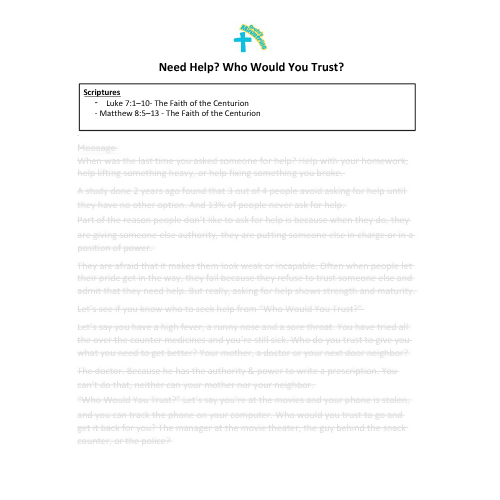 Children & Youth Sermon - "Need Help? Who Would You Trust?"