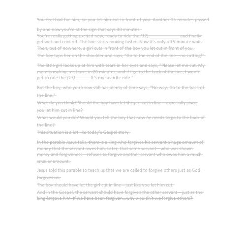 Children & Youth Sermon/Message/Lesson-No Cutting in Line!-Parable of the Unmerciful Servant