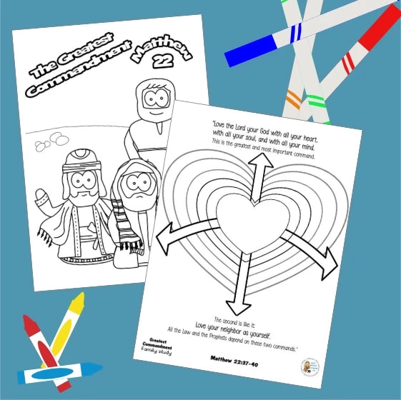 Greatest Commandment (Matthew 22) Kidmin lesson with crafts and colouring