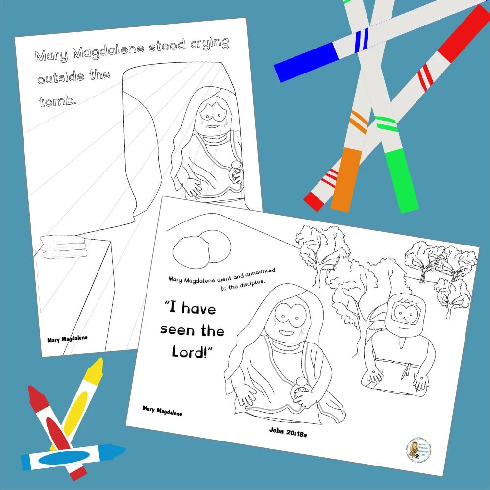 Mary Magdalene (John 20) Kidmin lesson with crafts and colouring