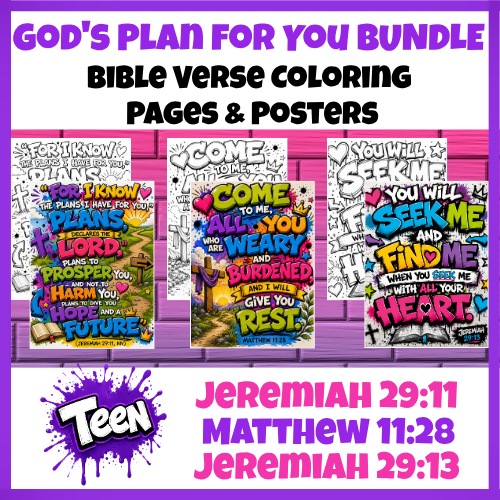 Teen Bible Verse Coloring Pages & Posters Bundle | God's Plan for You