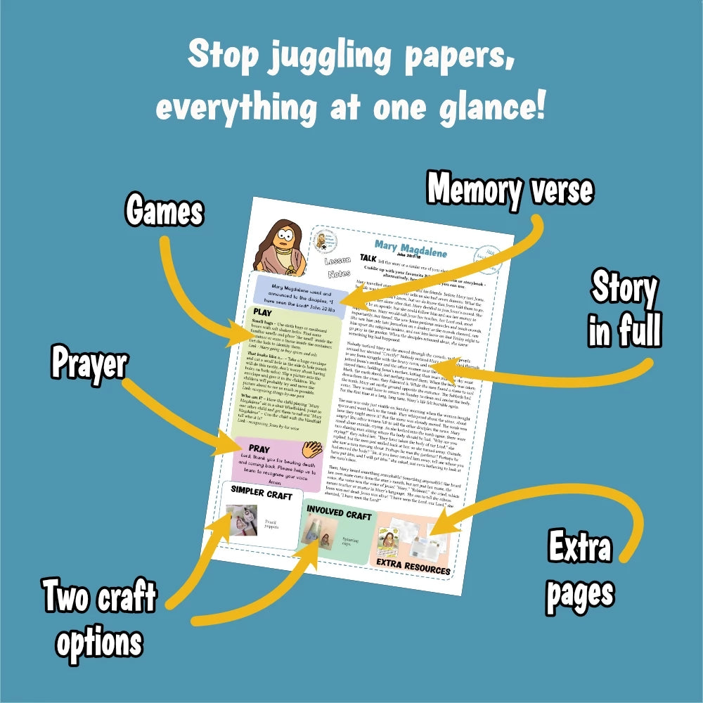 Mary Magdalene (John 20) Kidmin lesson with crafts and colouring