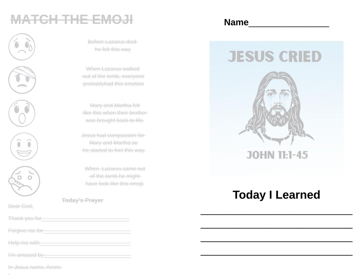 Children & Youth Sermon/Lesson and Activity Booklet - Jesus Cried - (John 11:1-45)