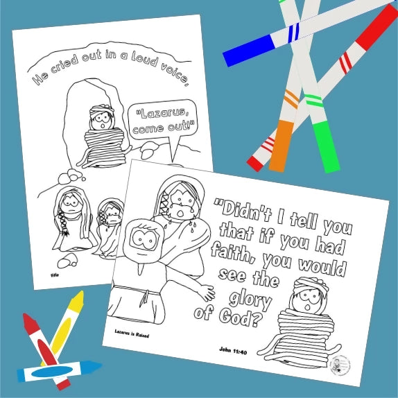 Lazarus Raised (John 11) Kidmin Lesson with crafts and colouring